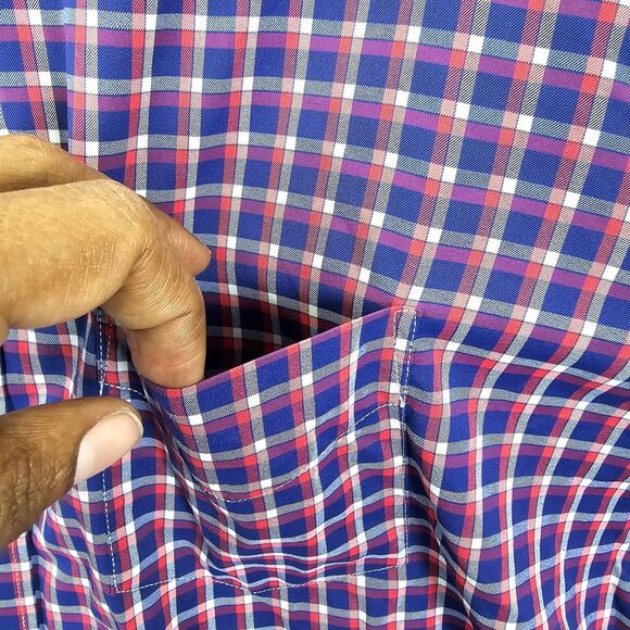 UNTUCKit Men's Blue Red Check Button Up Performance Shirt Stuhlmuller Size L - Picture 5 of 12